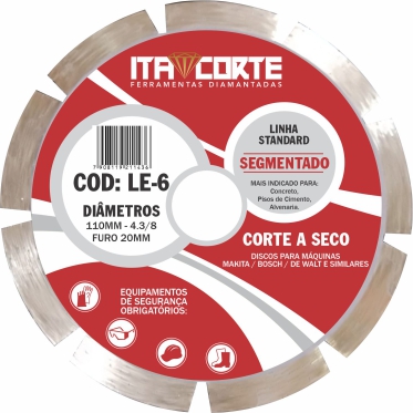 Disco diamantado segmentado. Cód: LE-6. Fornecedor: Itacorte.